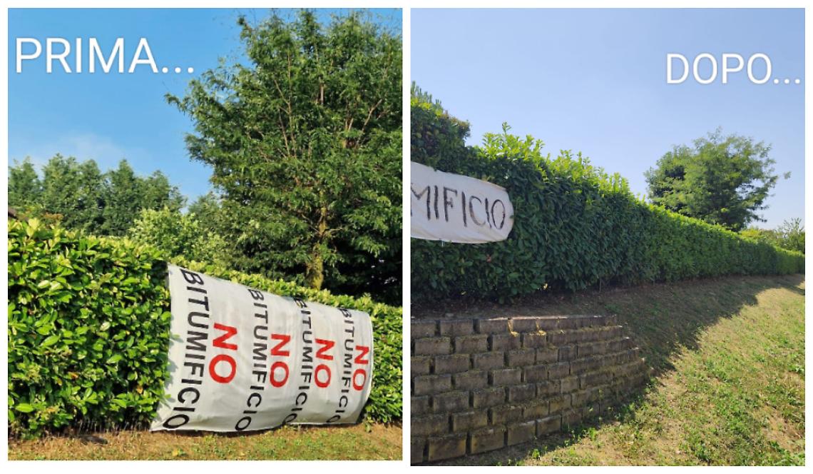 Cittadini contro il bitumificio: gli striscioni del "Comitato del no" continuano a... sparire