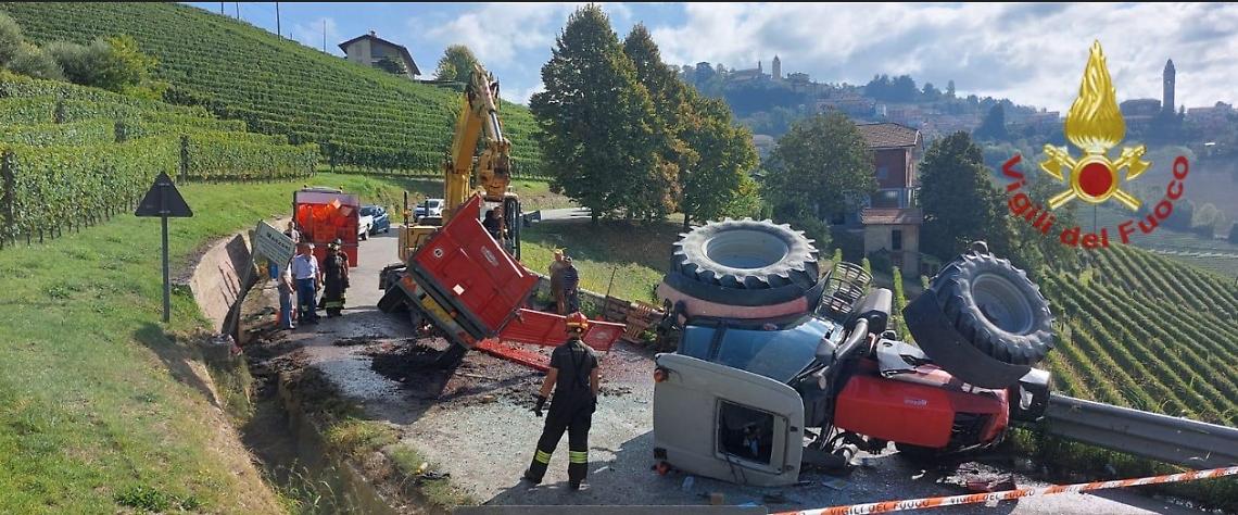 Si ribalta sul trattore carico d'uva, elitrasportato in Ospedale 