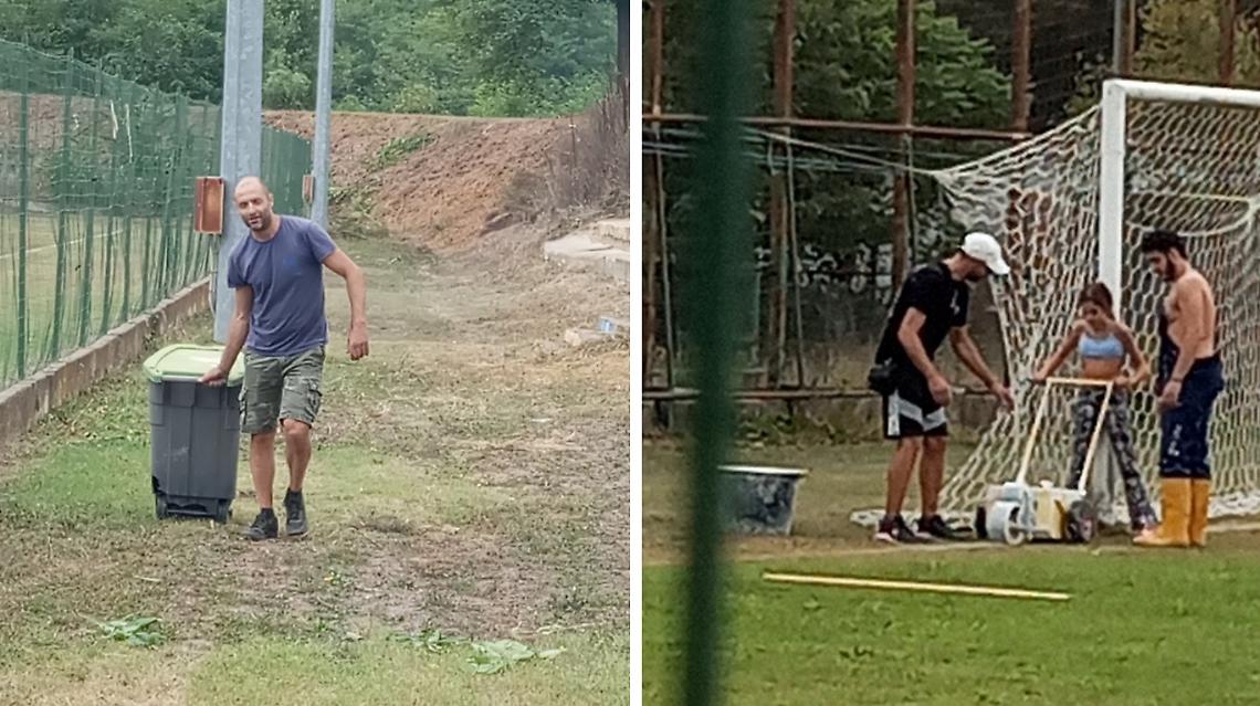 Una squadra di volontari risistema il campo da calcio del paese