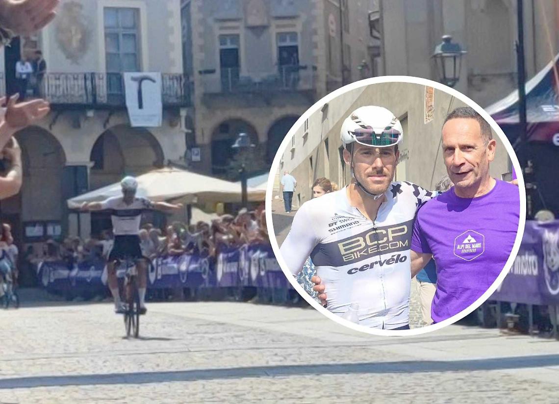 A braccia in cielo a Piazza, un ex pro vince la Granfondo Alpi del Mare