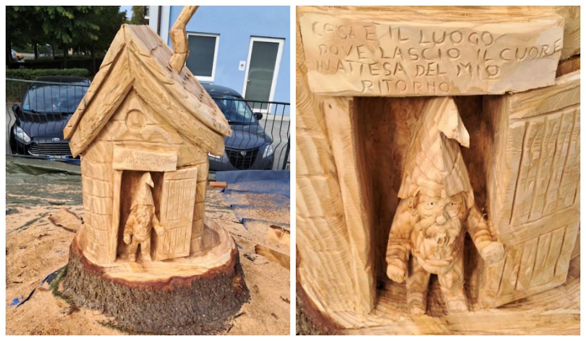 Da un albero abbattuto "nasce" la casetta degli gnomi, per i bimbi della Materna