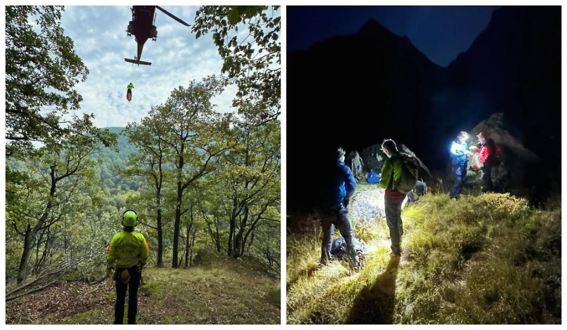 Un fungaiolo infortunato e un escursionista in ritardo, di sera: salvati dal Soccorso Alpino