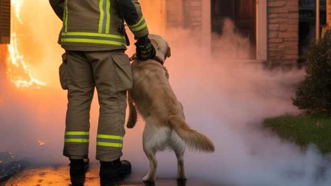 Incendio in casa, cani portati in salvo dai Vigili del fuoco