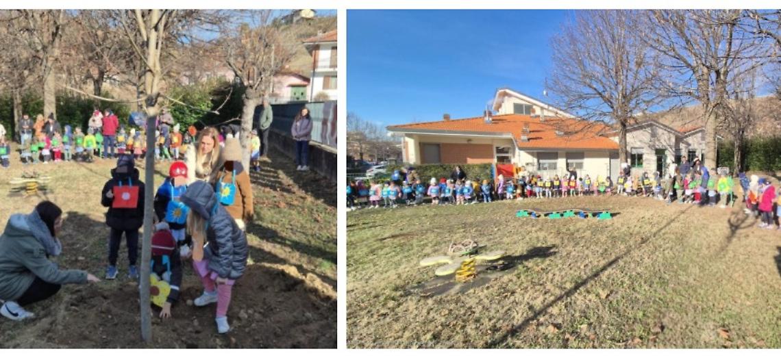 Piccole mani per un grande gesto: i bimbi della Materna piantano un nuovo albero