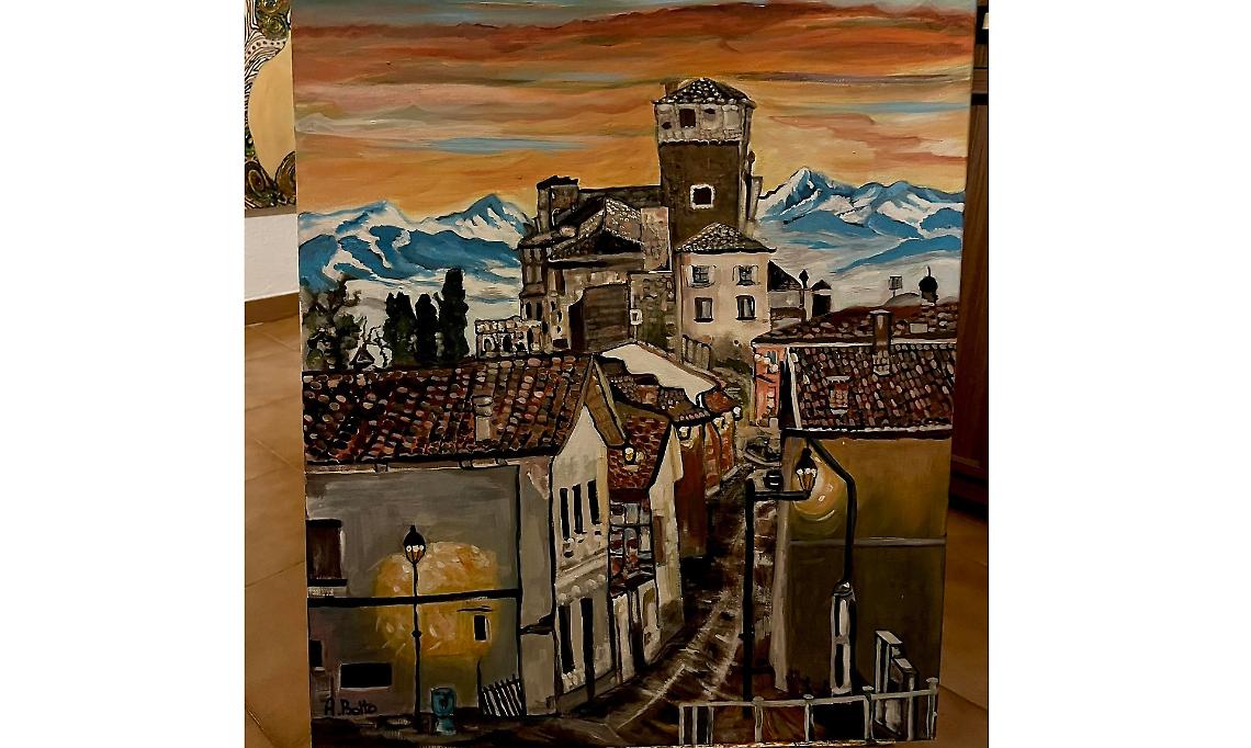 Le Langhe in chiave "pop": Cigli&egrave; e il suo castello, in un dipinto che emoziona