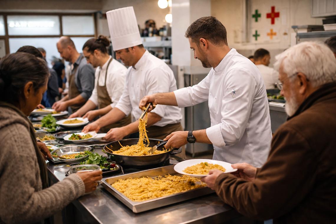 Chef stellati cucinano per la mensa della Caritas