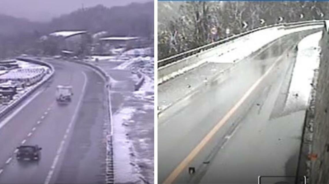 Allarme per in veicolo in fiamme in autostrada, sotto il nevischio