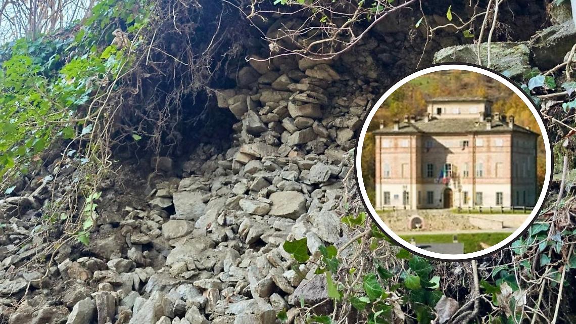 Piccolo crollo al muro storico del castello Cordero