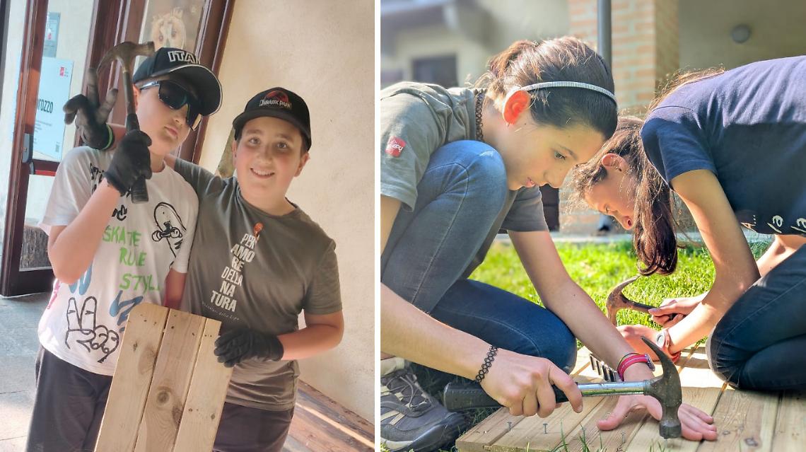 Martello, legno e chiodi: i ragazzi costruiscono i nuovi giochi per l'oasi