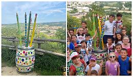 Pali da vigna diventano matite giganti all'Albarosa, grazie ai bimbi di "Mini Piozzo"