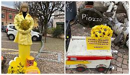 8 marzo, manichini e mimose a Piozzo: «Donna è sinonimo di vita e libertà»