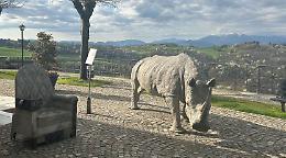 Sul “belvedere” di Murazzano, il mastodontico rinoceronte di Franco Alessandria