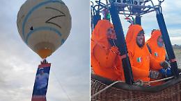 L'omaggio a Sinner dei "Carota Boys" in mongolfiera a Mondovì
