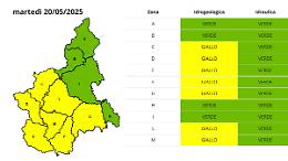 METEO - ARPA Piemonte dirama "allerta gialla" per domani, martedì 20 maggio