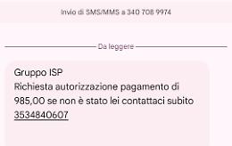 Attenzione alla truffa: falsi SMS da “Gruppo ISP” per autorizzazione pagamento
