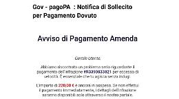 «Multa da 220 euro per eccesso di velocità, se non paghi subito l'importo raddoppia» ma è una truffa