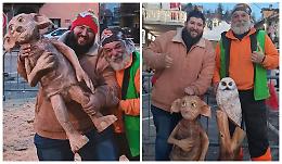 Magia di Hogwarts: due tronchi di legno diventano l'elfo Dobby e la civetta Edvige