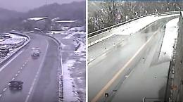 Allarme per un veicolo in fiamme in autostrada, sotto il nevischio