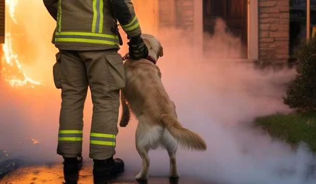 Incendio in casa, cani portati in salvo dai Vigili del fuoco
