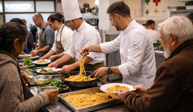 Chef stellati cucinano per la mensa della Caritas