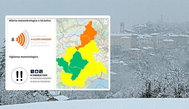 METEO - Domani in Piemonte allerta gialla e arancione per neve