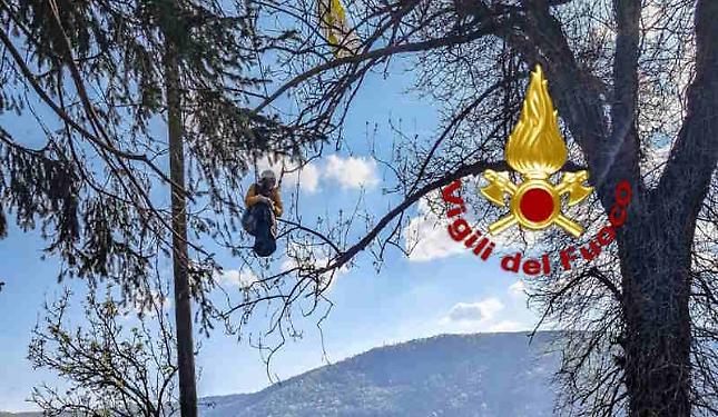 Sbaglia una manovra con il parapendio e resta appeso ad un albero
