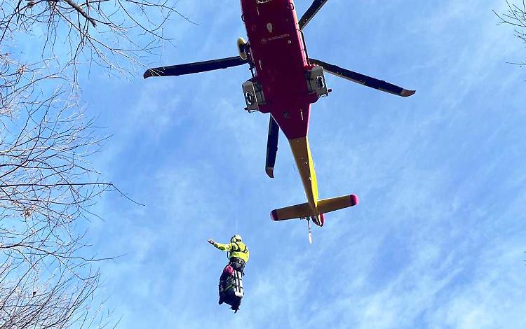 Schiacciato da una pianta mentre taglia la legna, soccorso con l'elicottero