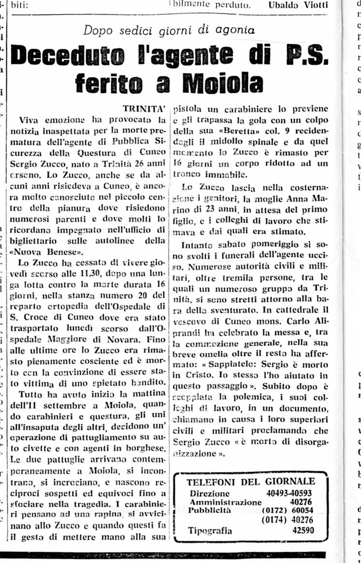 La notizia su L'Unione Monregalese